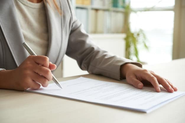 Cropped Mid Section Unrecognizable Woman Signing Document 1098 18908